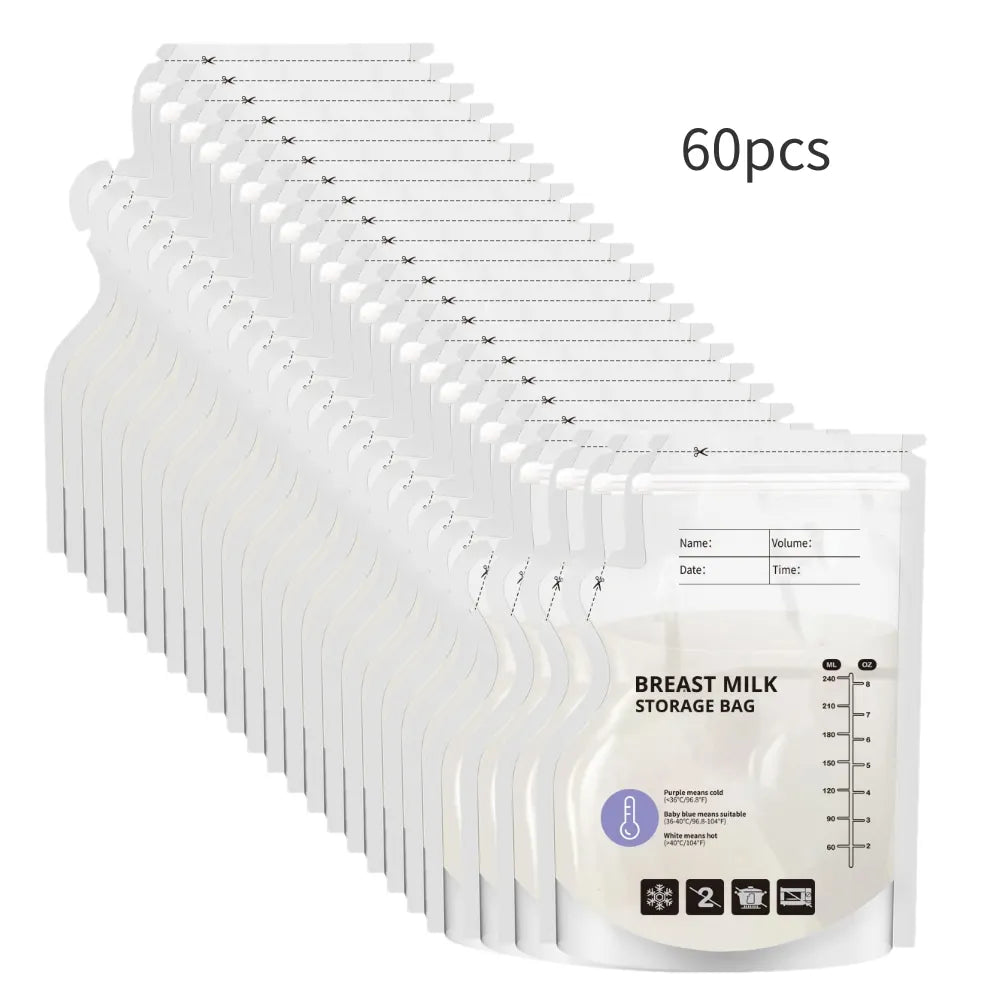 240ml 30/60pcs PE Temperature Sensing Breast Milk Storage Bags Self Standing Baby Food Storage Containers