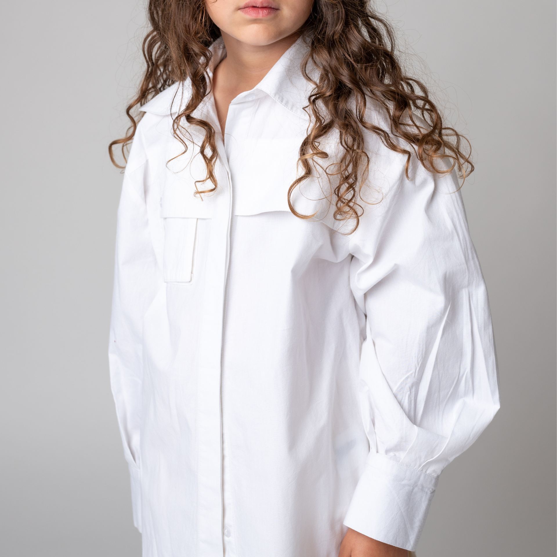 Children's - White organic cotton poplin shirt - Oversized – Initial Kids