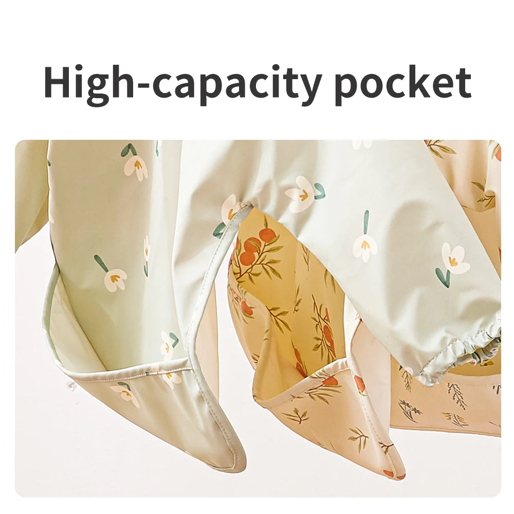 HappyFlute Danish New Style High Qualit PU Fabric Cute Waterproof Long Sleeves Snap Overalls Large Pocket Dirty Free Feeding Bib