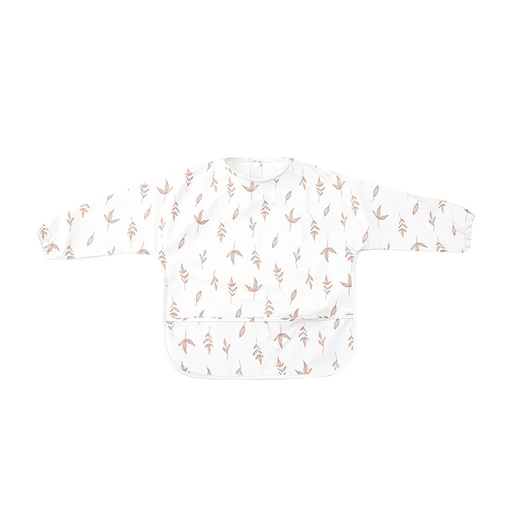 HappyFlute Danish New Style High Qualit PU Fabric Cute Waterproof Long Sleeves Snap Overalls Large Pocket Dirty Free Feeding Bib