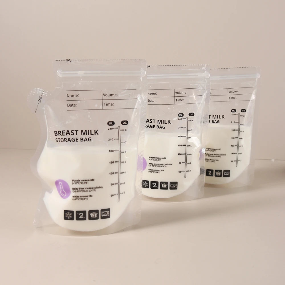 240ml  30/60pcs PE Temperature Sensing Breast Milk Storage Bags Self Standing Baby Food Storage Containers