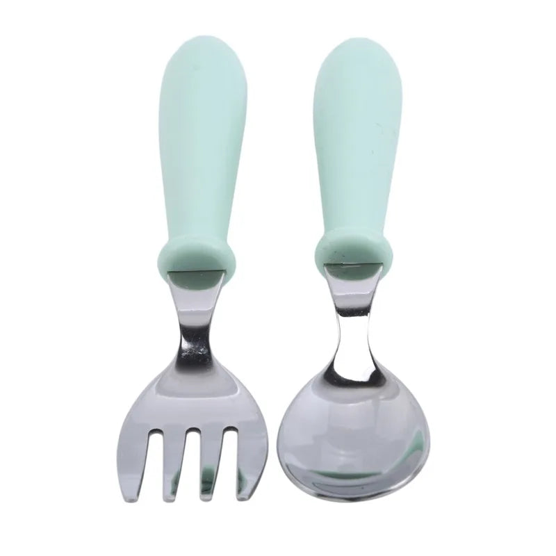 Baby Gadgets Tableware Set Children Utensil Stainless Steel Toddler Dinnerware Cutlery Cartoon Infant Food Feeding Spoon Fork