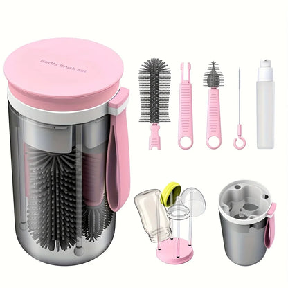 Silicone Portable Bottle Brush Set Travel Nipple Brush Foldable Drying Rack  Baby Feeding Cleaning Kit, Dishwasher Safe