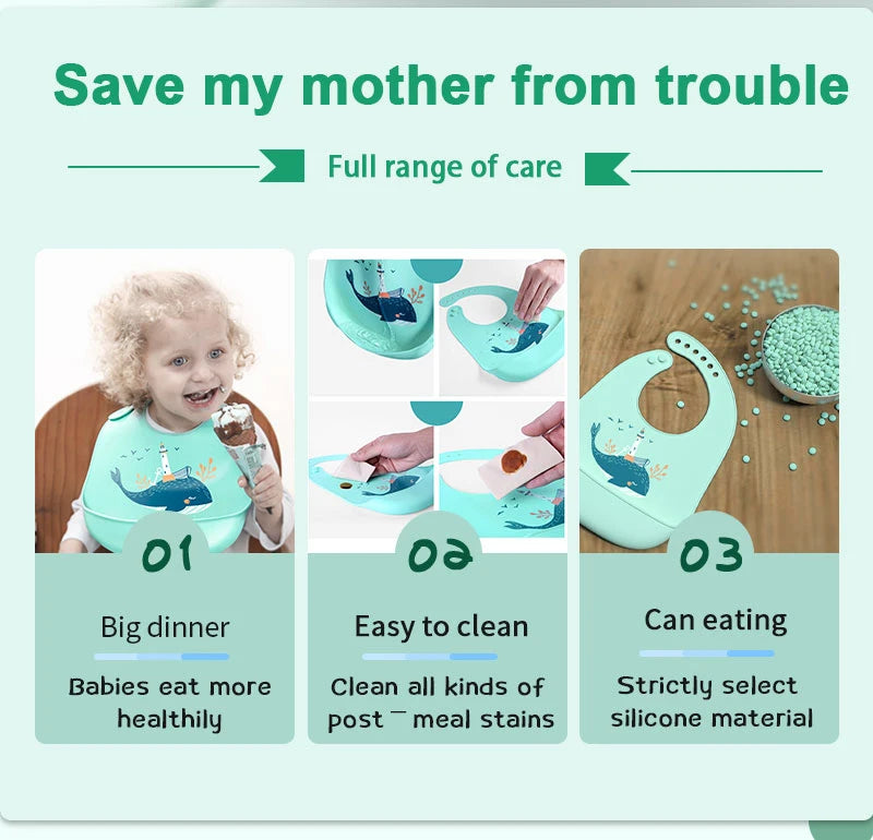 Silicone Babi Bib Waterproof Saliva Baby Bibs Cartoon Newborn Feeding Soft Edible Aprons Baby Adjustable Burp Scarf