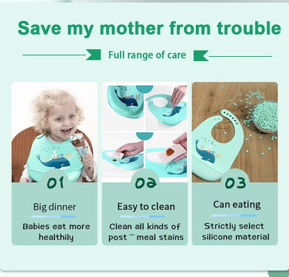 Silicone Babi Bib Waterproof Saliva Baby Bibs Cartoon Newborn Feeding Soft Edible Aprons Baby Adjustable Burp Scarf