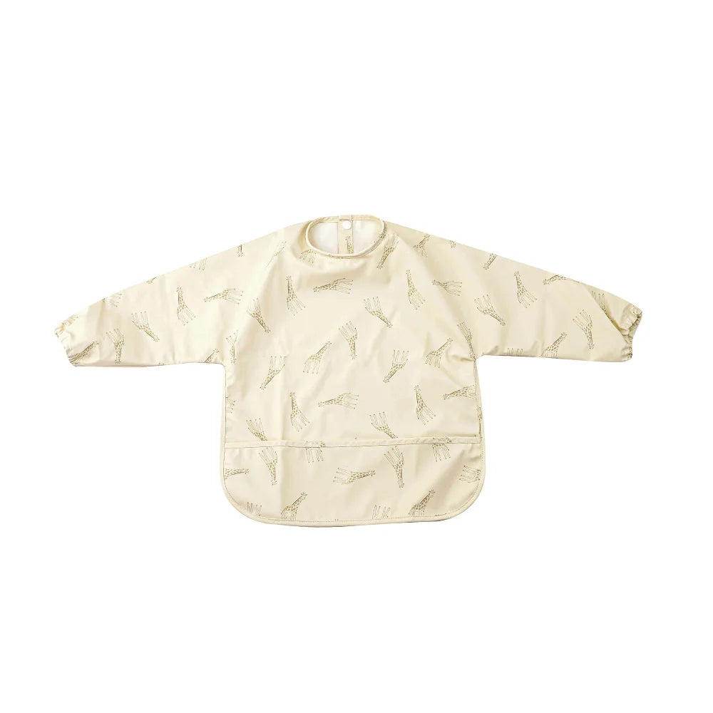 HappyFlute Danish New Style High Qualit PU Fabric Cute Waterproof Long Sleeves Snap Overalls Large Pocket Dirty Free Feeding Bib