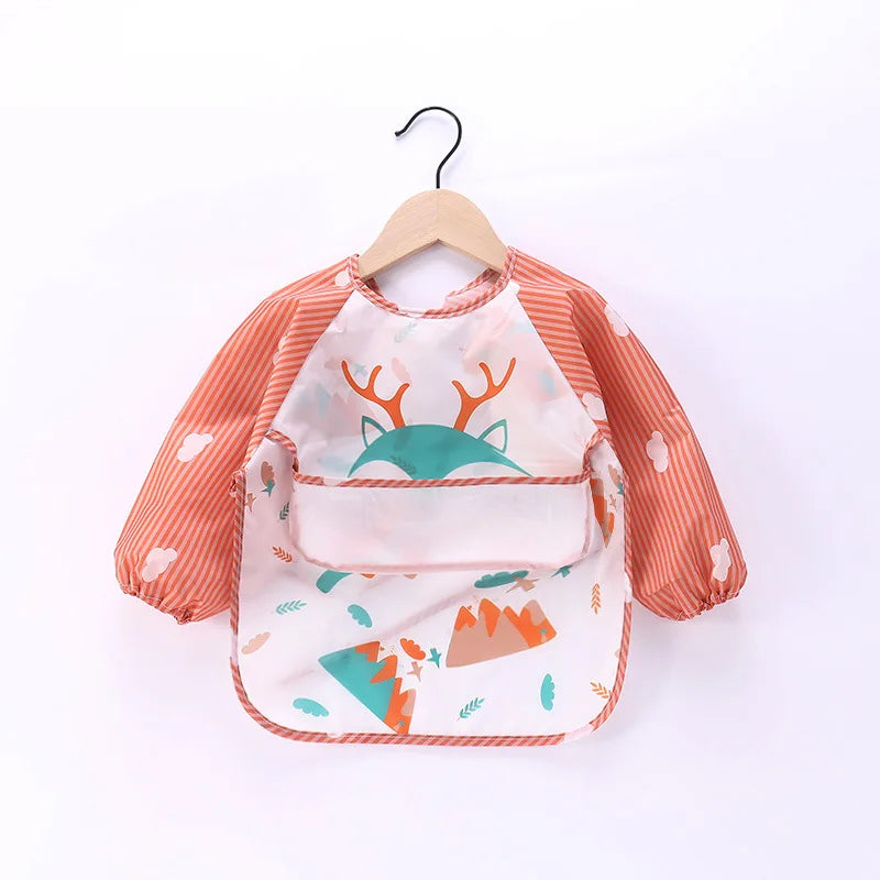 Cartoon Cute Baby Bibs Long Sleeve Art Apron Animal Smock Baby Bib Burp Clothes Soft Feeding Eat Toddler Waterproof Smocks