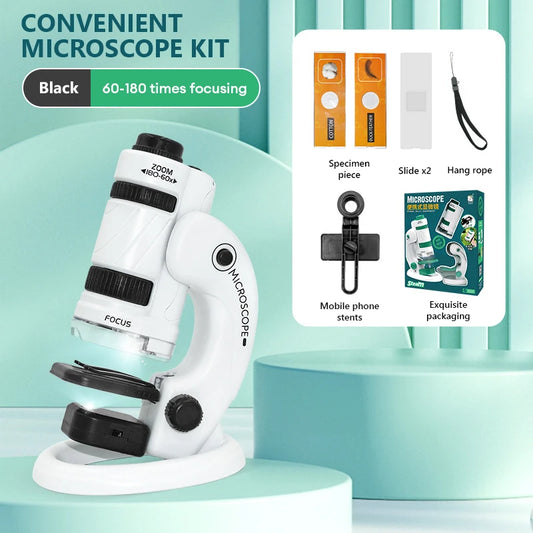Kid Science Experiment Pocket Microscope Toy Kit 60-120x Educational Mini Handheld Microscope with Light Children STEM Toys Gift