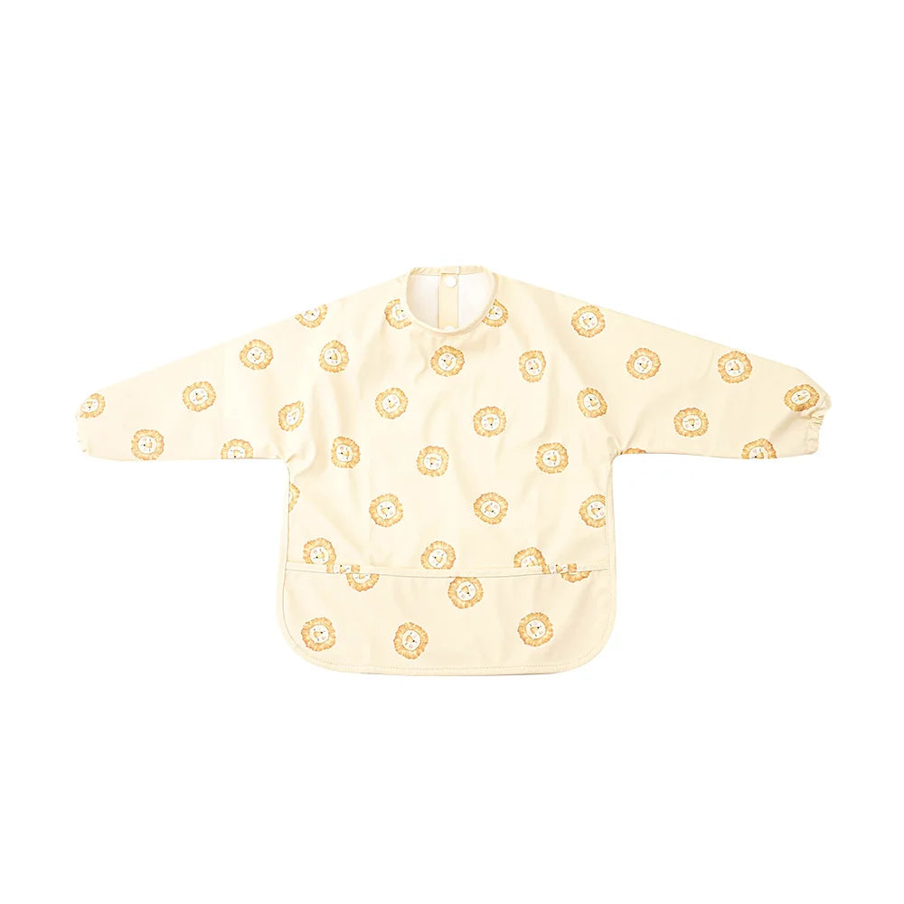 HappyFlute Danish New Style High Qualit PU Fabric Cute Waterproof Long Sleeves Snap Overalls Large Pocket Dirty Free Feeding Bib