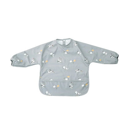 HappyFlute Danish New Style High Qualit PU Fabric Cute Waterproof Long Sleeves Snap Overalls Large Pocket Dirty Free Feeding Bib
