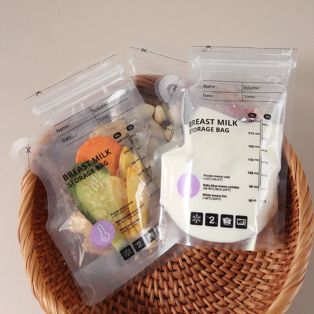 240ml  30/60pcs PE Temperature Sensing Breast Milk Storage Bags Self Standing Baby Food Storage Containers