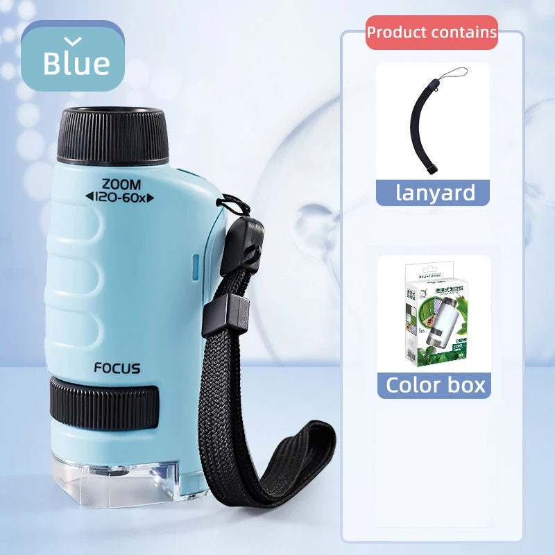 Kid Science Experiment Pocket Microscope Toy Kit 60-120x Educational Mini Handheld Microscope with Light Children STEM Toys Gift