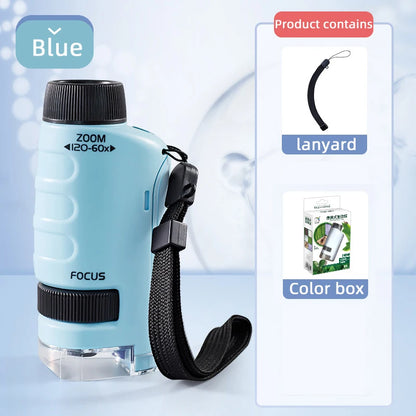 Kid Science Experiment Pocket Microscope Toy Kit 60-120x Educational Mini Handheld Microscope with Light Children STEM Toys Gift