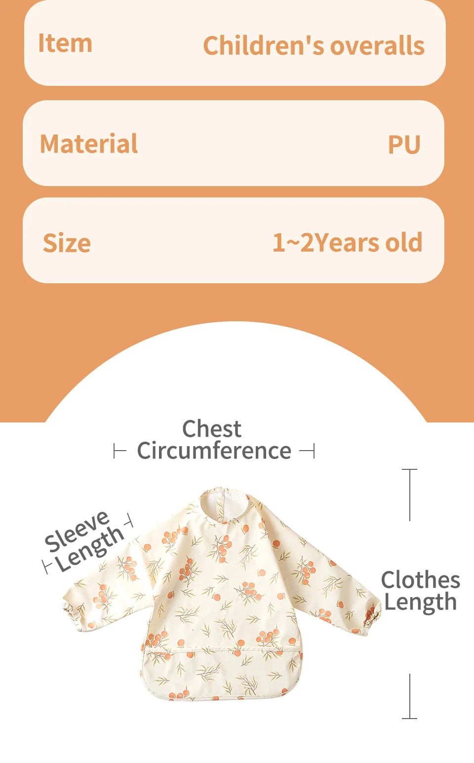 HappyFlute Danish New Style High Qualit PU Fabric Cute Waterproof Long Sleeves Snap Overalls Large Pocket Dirty Free Feeding Bib