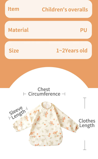 HappyFlute Danish New Style High Qualit PU Fabric Cute Waterproof Long Sleeves Snap Overalls Large Pocket Dirty Free Feeding Bib