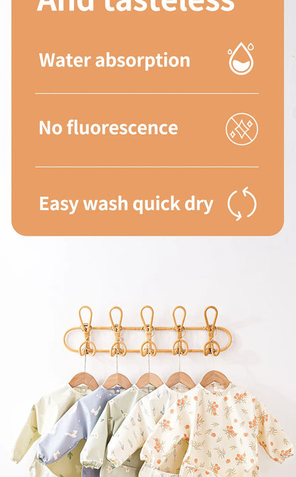 HappyFlute Danish New Style High Qualit PU Fabric Cute Waterproof Long Sleeves Snap Overalls Large Pocket Dirty Free Feeding Bib