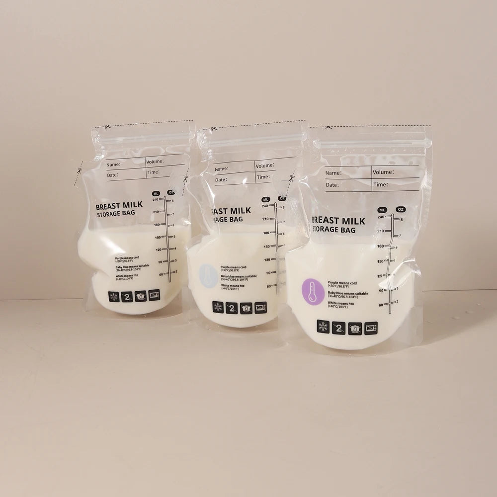 240ml  30/60pcs PE Temperature Sensing Breast Milk Storage Bags Self Standing Baby Food Storage Containers