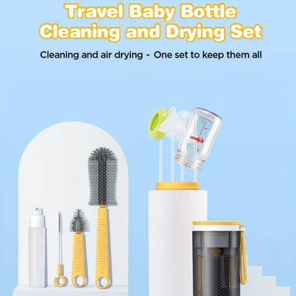 Silicone Portable Bottle Brush Set Travel Nipple Brush Foldable Drying Rack  Baby Feeding Cleaning Kit, Dishwasher Safe