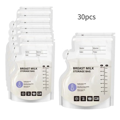 240ml  30/60pcs PE Temperature Sensing Breast Milk Storage Bags Self Standing Baby Food Storage Containers