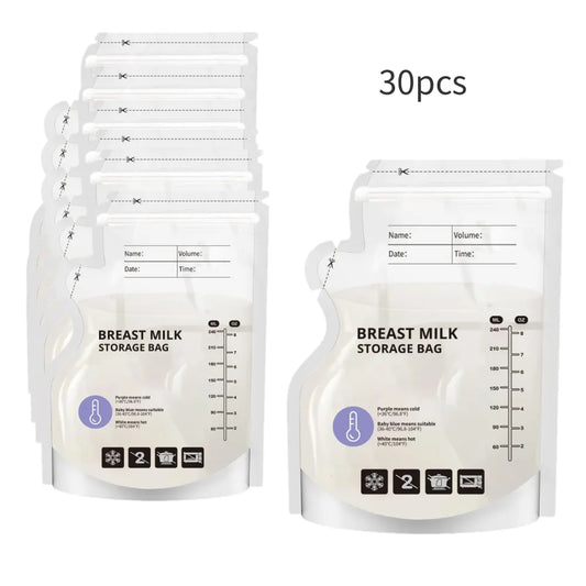 240ml  30/60pcs PE Temperature Sensing Breast Milk Storage Bags Self Standing Baby Food Storage Containers