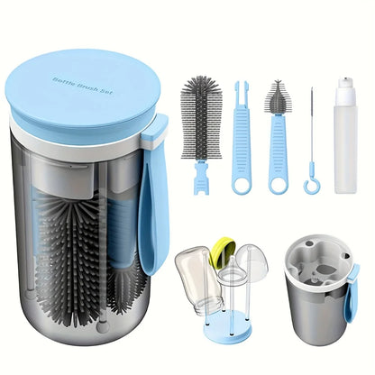 Silicone Portable Bottle Brush Set Travel Nipple Brush Foldable Drying Rack  Baby Feeding Cleaning Kit, Dishwasher Safe