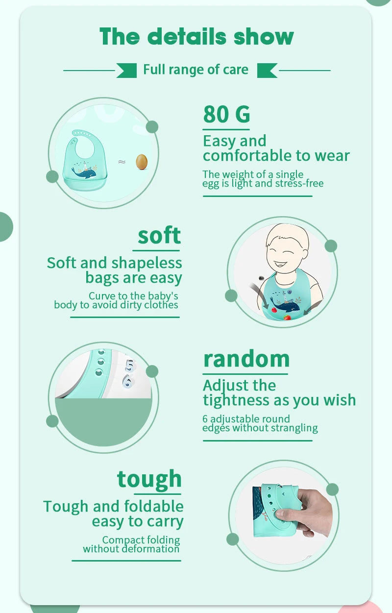 Silicone Babi Bib Waterproof Saliva Baby Bibs Cartoon Newborn Feeding Soft Edible Aprons Baby Adjustable Burp Scarf