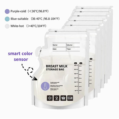 240ml  30/60pcs PE Temperature Sensing Breast Milk Storage Bags Self Standing Baby Food Storage Containers