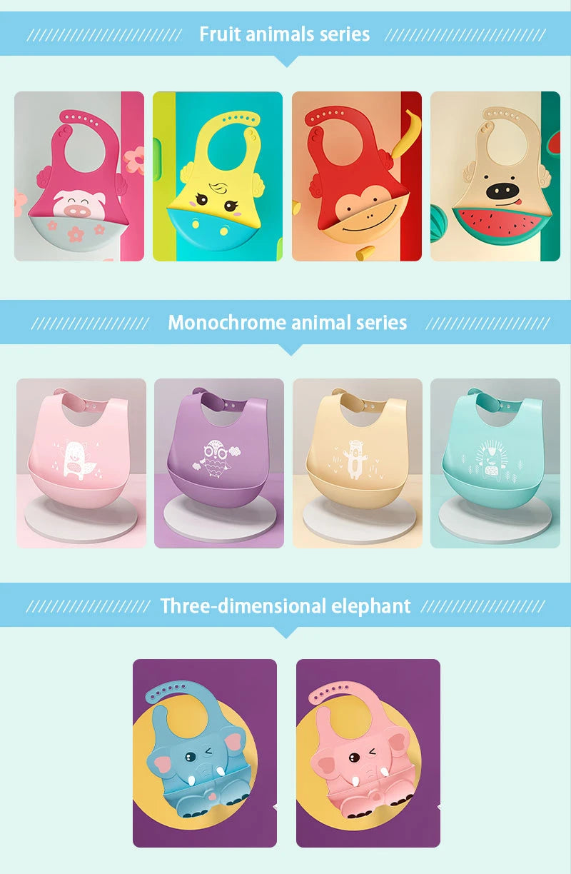 Silicone Babi Bib Waterproof Saliva Baby Bibs Cartoon Newborn Feeding Soft Edible Aprons Baby Adjustable Burp Scarf