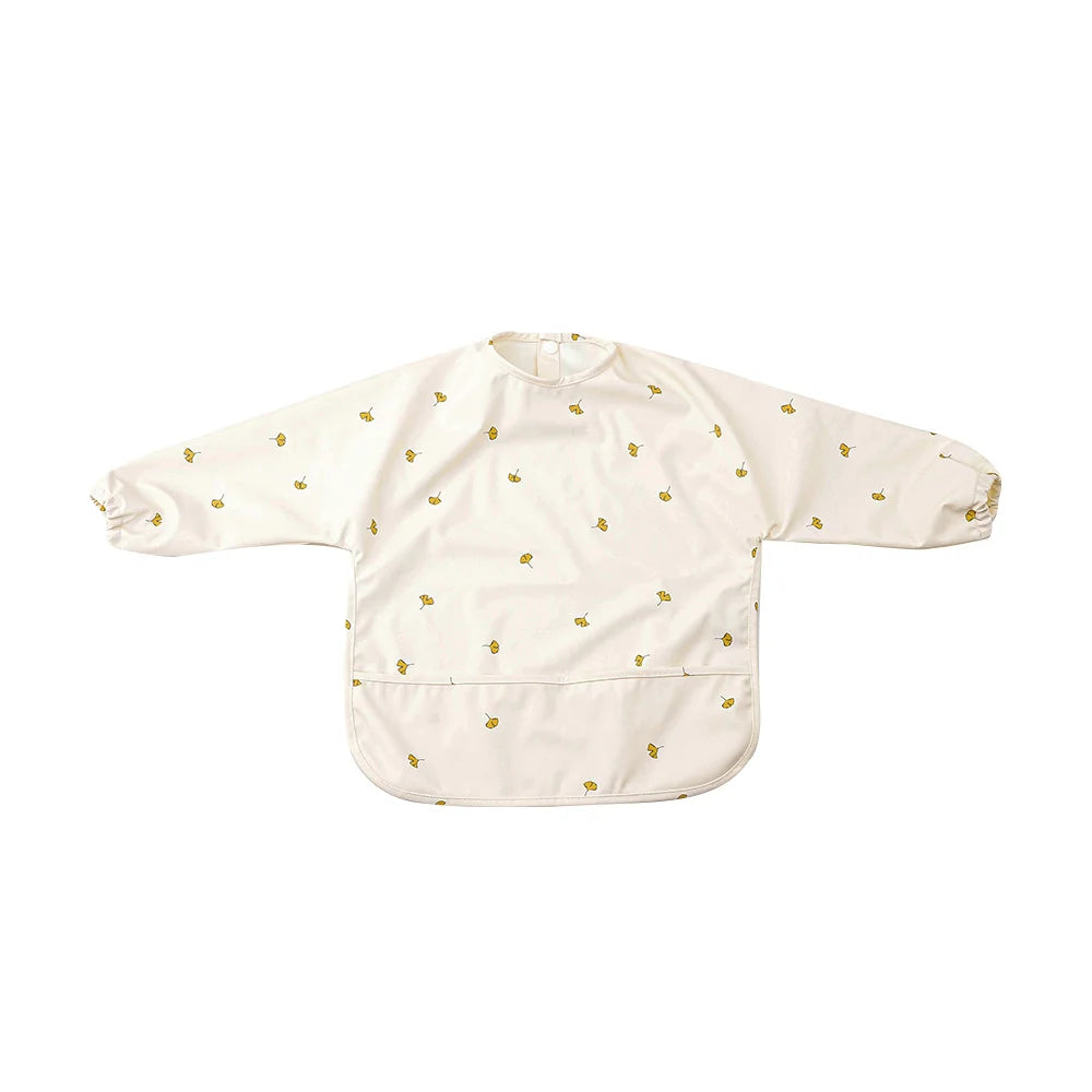 HappyFlute Danish New Style High Qualit PU Fabric Cute Waterproof Long Sleeves Snap Overalls Large Pocket Dirty Free Feeding Bib