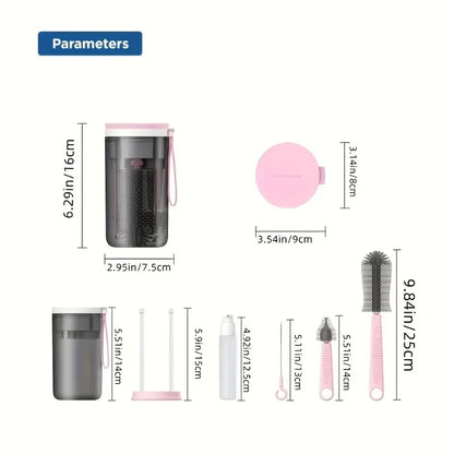 Silicone Portable Bottle Brush Set Travel Nipple Brush Foldable Drying Rack  Baby Feeding Cleaning Kit, Dishwasher Safe