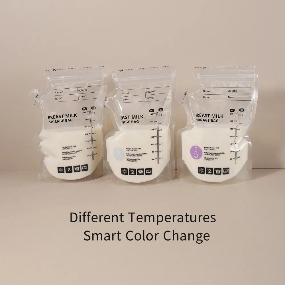 240ml  30/60pcs PE Temperature Sensing Breast Milk Storage Bags Self Standing Baby Food Storage Containers