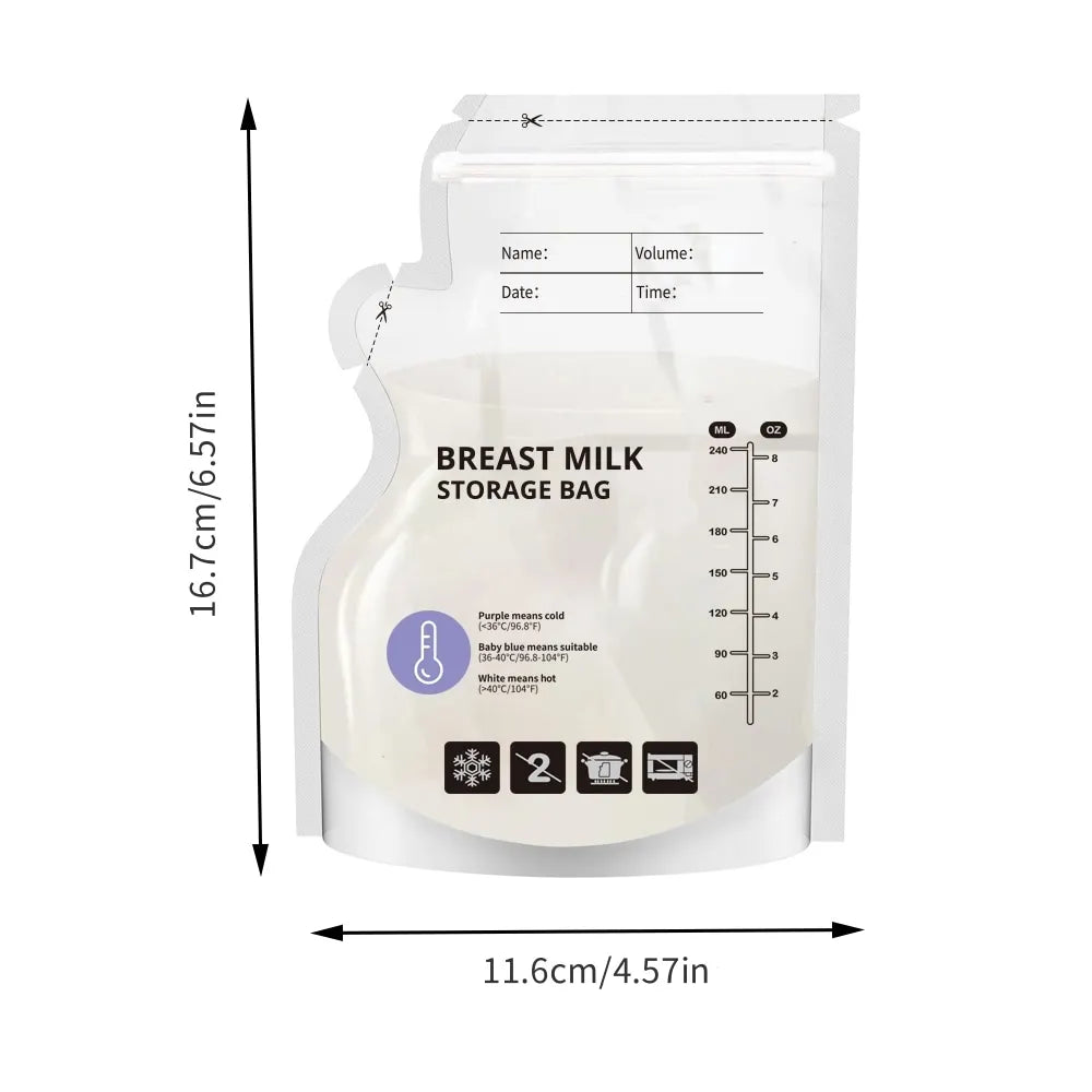 240ml  30/60pcs PE Temperature Sensing Breast Milk Storage Bags Self Standing Baby Food Storage Containers
