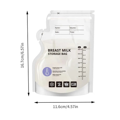 240ml  30/60pcs PE Temperature Sensing Breast Milk Storage Bags Self Standing Baby Food Storage Containers