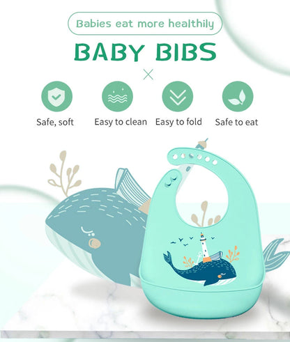 Silicone Babi Bib Waterproof Saliva Baby Bibs Cartoon Newborn Feeding Soft Edible Aprons Baby Adjustable Burp Scarf