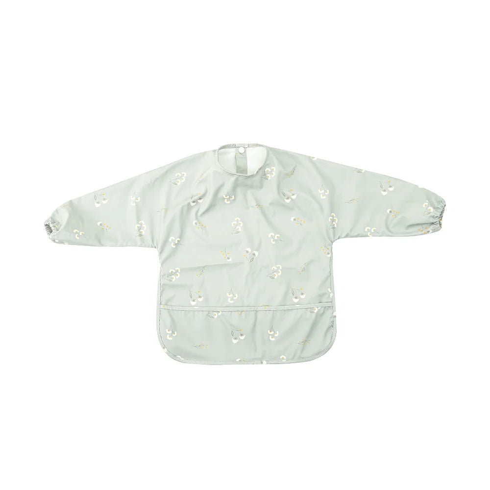 HappyFlute Danish New Style High Qualit PU Fabric Cute Waterproof Long Sleeves Snap Overalls Large Pocket Dirty Free Feeding Bib