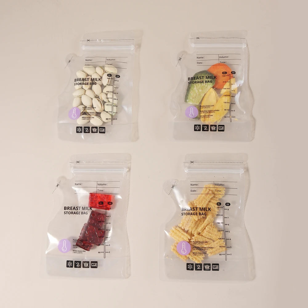 240ml  30/60pcs PE Temperature Sensing Breast Milk Storage Bags Self Standing Baby Food Storage Containers