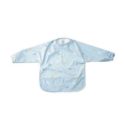 HappyFlute Danish New Style High Qualit PU Fabric Cute Waterproof Long Sleeves Snap Overalls Large Pocket Dirty Free Feeding Bib