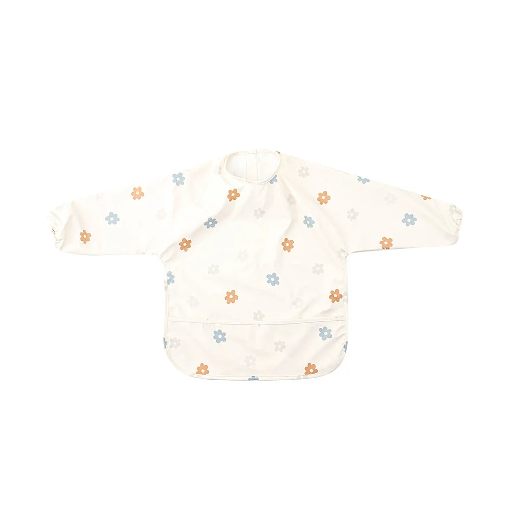 HappyFlute Danish New Style High Qualit PU Fabric Cute Waterproof Long Sleeves Snap Overalls Large Pocket Dirty Free Feeding Bib