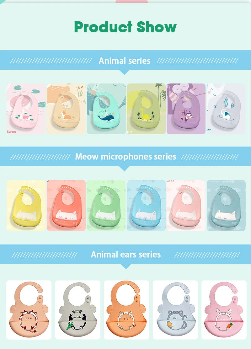 Silicone Babi Bib Waterproof Saliva Baby Bibs Cartoon Newborn Feeding Soft Edible Aprons Baby Adjustable Burp Scarf