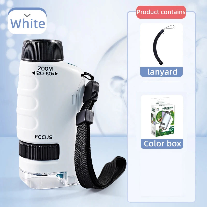 Kid Science Experiment Pocket Microscope Toy Kit 60-120x Educational Mini Handheld Microscope with Light Children STEM Toys Gift