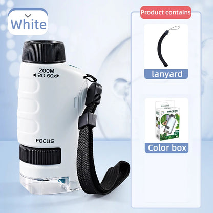 Kid Science Experiment Pocket Microscope Toy Kit 60-120x Educational Mini Handheld Microscope with Light Children STEM Toys Gift