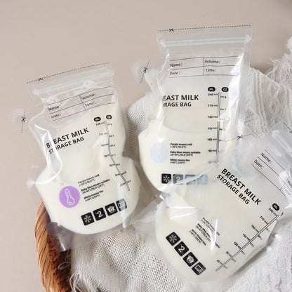 240ml  30/60pcs PE Temperature Sensing Breast Milk Storage Bags Self Standing Baby Food Storage Containers