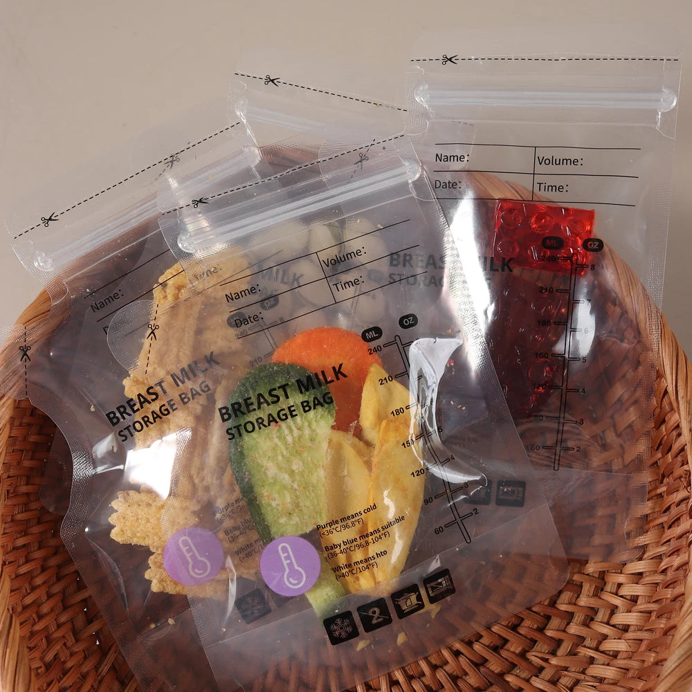 240ml  30/60pcs PE Temperature Sensing Breast Milk Storage Bags Self Standing Baby Food Storage Containers
