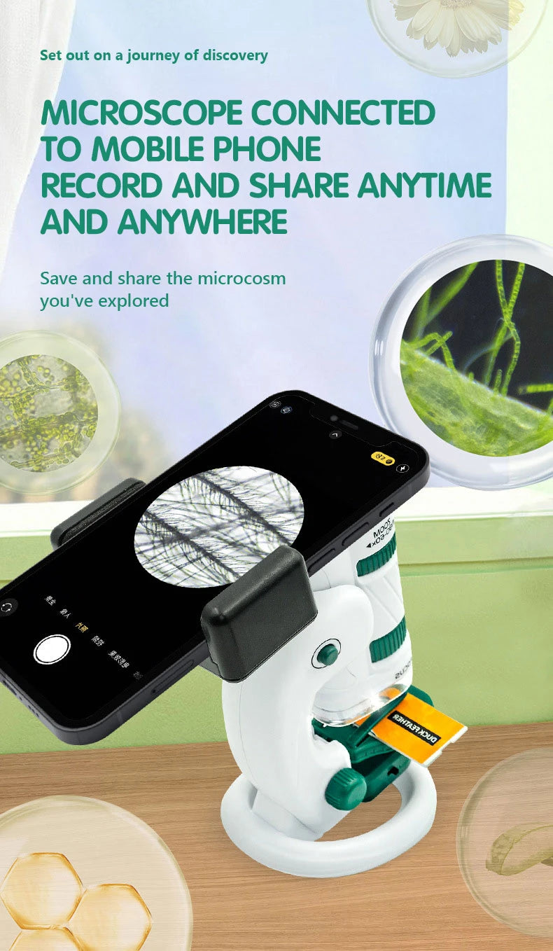 Kid Science Experiment Pocket Microscope Toy Kit 60-120x Educational Mini Handheld Microscope with Light Children STEM Toys Gift