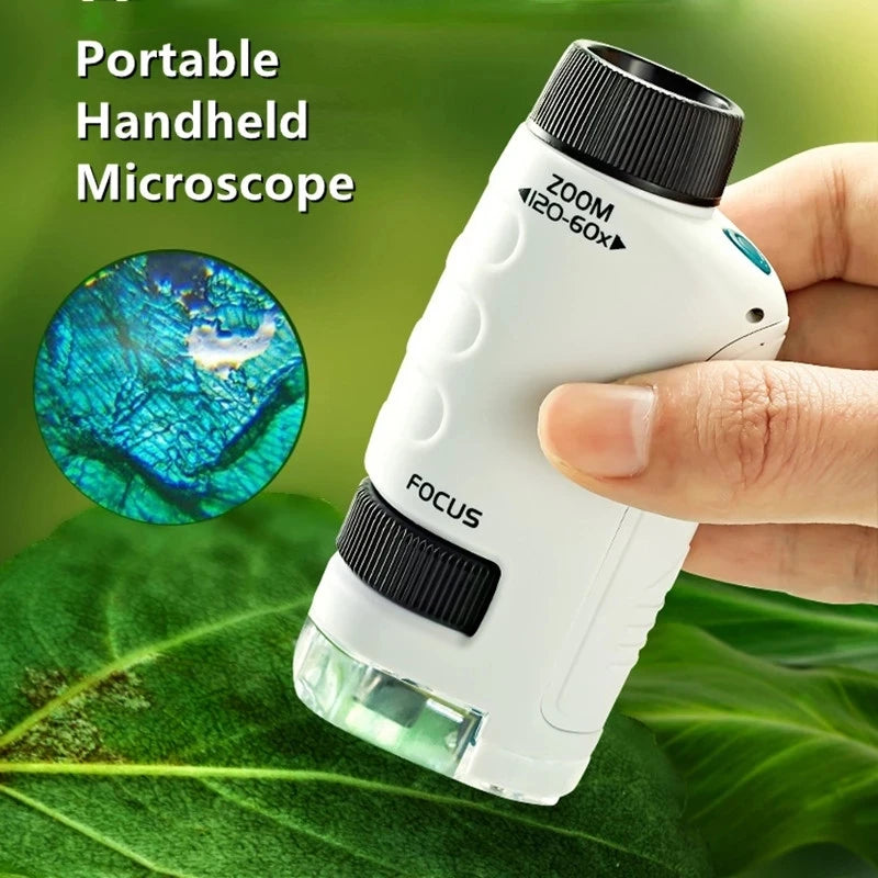 Kid Science Experiment Pocket Microscope Toy Kit 60-120x Educational Mini Handheld Microscope with Light Children STEM Toys Gift