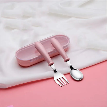 Baby Gadgets Tableware Set Children Utensil Stainless Steel Toddler Dinnerware Cutlery Cartoon Infant Food Feeding Spoon Fork