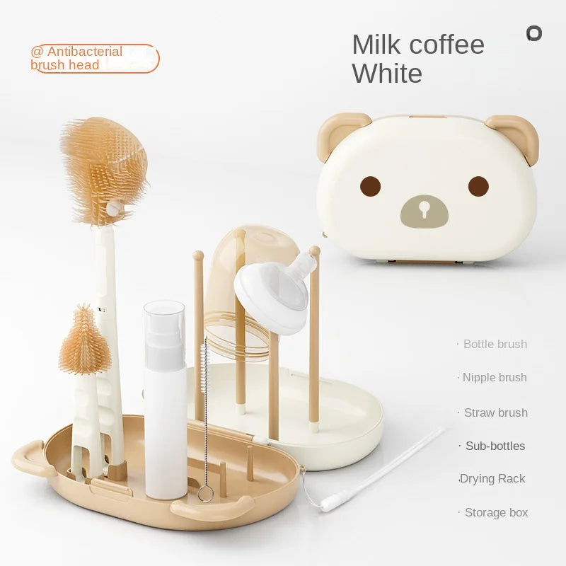 1 Set Silicone Baby Bottle Brush Portable Baby Bottle Brush Set Baby Special Washing Baby Bottle Storage Box Bottle Cleaning