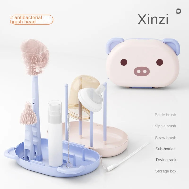 1 Set Silicone Baby Bottle Brush Portable Baby Bottle Brush Set Baby Special Washing Baby Bottle Storage Box Bottle Cleaning