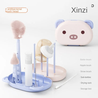 1 Set Silicone Baby Bottle Brush Portable Baby Bottle Brush Set Baby Special Washing Baby Bottle Storage Box Bottle Cleaning