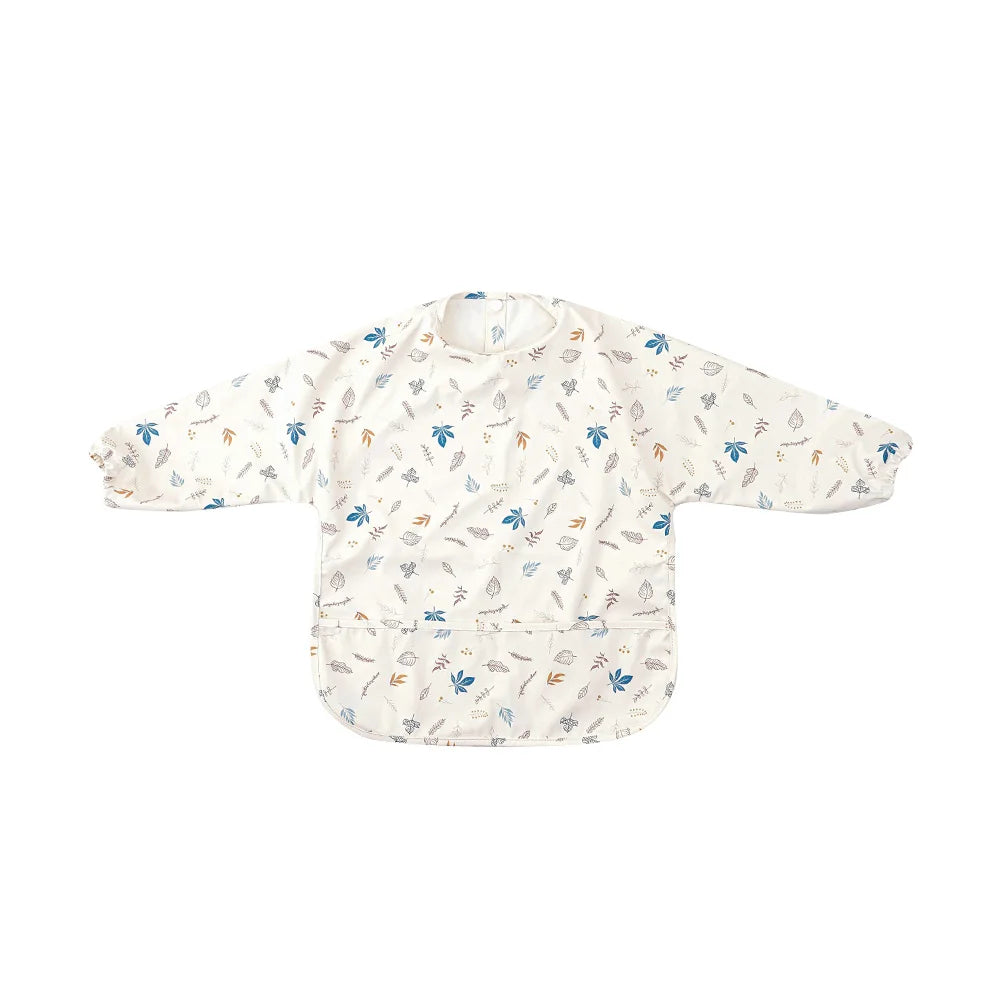 HappyFlute Danish New Style High Qualit PU Fabric Cute Waterproof Long Sleeves Snap Overalls Large Pocket Dirty Free Feeding Bib